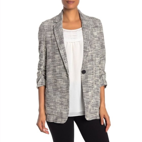 NWT Max Studio Tweed Knit Ruched Sleeve Blazer Size Large - Picture 1 of 9